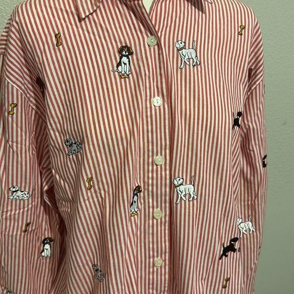 Teddi Vintage Striped Button Up Shirt With Doggy’s Lovers Embroidery - Picture 3 of 7